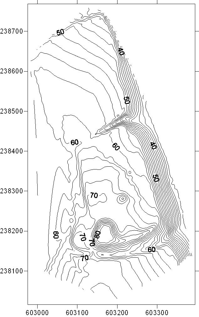 Carte topographique du site de Boves (méthode Natural Neighbor lissée par une courbe Spline Smooth